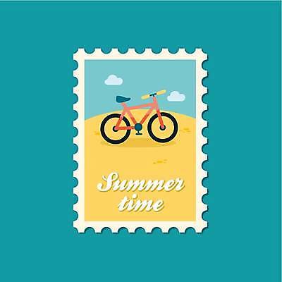 EPS 해외이미지 구름 디자인 일러스트 하늘 해변 사람없음 여름 자전거 우표 해외일러스트 자연요소 계절 바다 바이크 파일형식 벡터 이미지허브