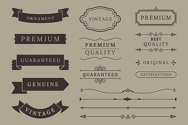 EPS 해외이미지 리본 선 일러스트 프레임 사람없음 세트 갈색 검은색 빈티지 심볼 프리미엄 해외일러스트 컬러 컨셉 파일형식 벡터 이미지허브