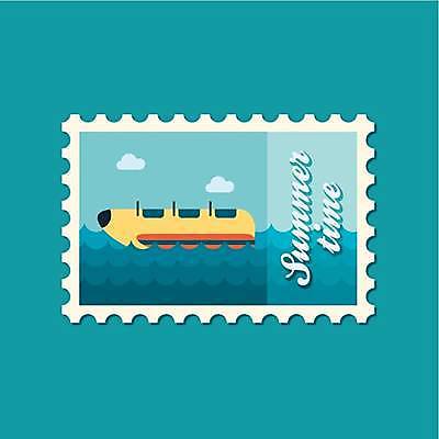 EPS 해외이미지 디자인 바다 일러스트 사람없음 보트 바나나보트 우표 해외일러스트 배_교통 파일형식 벡터 이미지허브