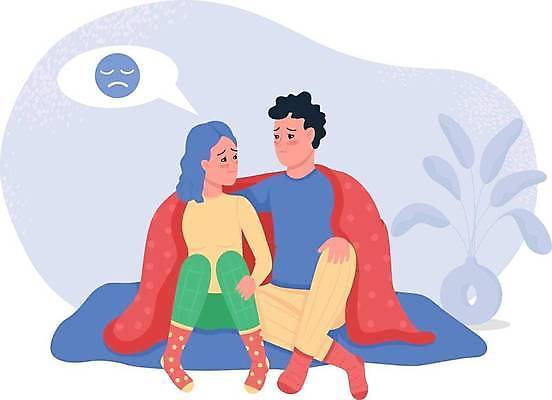 EPS 해외이미지 여자 남자 화분 화초 말풍선 일러스트 안기 표정 대화 앉기 성인 두명 이불 슬픔 걱정 성인만 해외일러스트 식물 감정 침구 모션 말하기 사람 파일형식 벡터 이미지허브