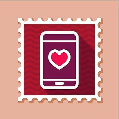 EPS 해외이미지 디자인 일러스트 사랑 사람없음 스마트폰 하트 우표 해외일러스트 모양 감정 핸드폰 스마트기기 파일형식 벡터 이미지허브