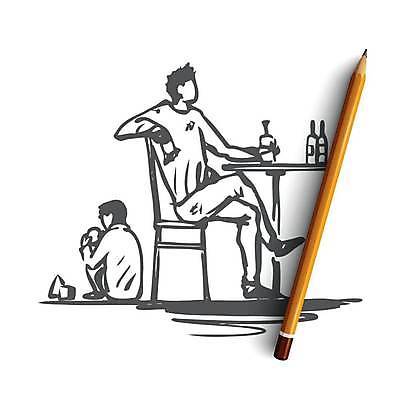 EPS 해외이미지 어린이 컨셉 의자 일러스트 가족 앉기 소년 성인 두명 부모 육아 아빠 스케치 만취 아동학대 알코올중독 방치 남자만 해외일러스트 남자 가구 관계 모션 미술 사람 학대 중독 술취함 파일형식 벡터 이미지허브