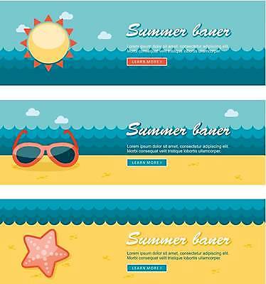 EPS 해외이미지 배너 가로배너 일러스트 불가사리 해변 사람없음 선글라스 태양 노란색 배너세트 해외일러스트 자연요소 안경 바다 컬러 극피동물 가로 세트 파일형식 벡터 이미지허브
