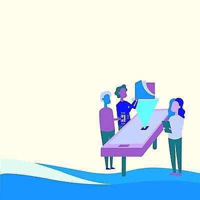 EPS 해외이미지 전신 디자인 여자 남자 백그라운드 일러스트 비즈니스 탁자 상반신 성인 세명 파란색 스마트폰 비즈니스맨 비즈니스우먼 플랫 얼굴없음 성인만 카피스페이스 해외일러스트 컬러 가구 사람 핸드폰 스마트기기 공백 직장인 파일형식 벡터 이미지허브