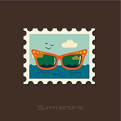 EPS 해외이미지 디자인 바다 일러스트 휴가 사람없음 선글라스 우표 해외일러스트 안경 파일형식 벡터 이미지허브