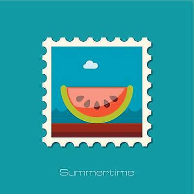 EPS 해외이미지 디자인 일러스트 여름음식 수박 사람없음 우표 수박조각 해외일러스트 음식 조각 과일 파일형식 벡터 여름_계절 이미지허브