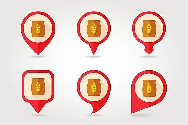 EPS 해외이미지 화살표 말풍선 일러스트 사람없음 세트 밀가루 위치 GPS 포대자루 해외일러스트 가루 자루 파일형식 벡터 이미지허브