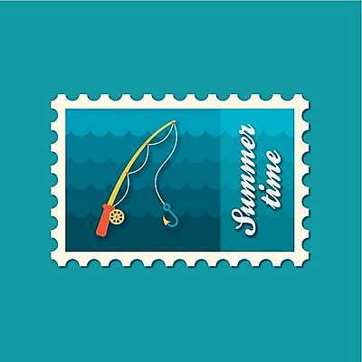 EPS 해외이미지 디자인 바다 일러스트 낚시 사람없음 여름휴가 바캉스 낚싯대 우표 해외일러스트 레저 휴가 낚시용품 파일형식 벡터 여름_계절 이미지허브