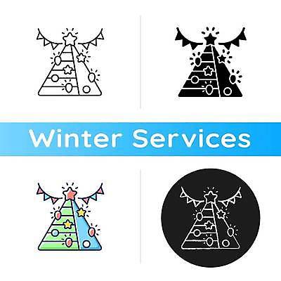 EPS 해외이미지 크리스마스 겨울 일러스트 사람없음 세트 크리스마스트리 축제 플랫 가랜드 해외일러스트 계절 기념일 파티용품 파일형식 벡터 이미지허브