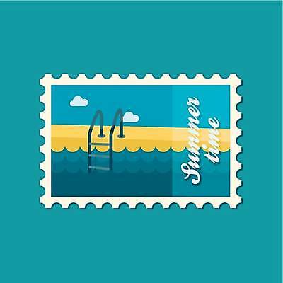 EPS 해외이미지 디자인 일러스트 사다리 난간 수영장 사람없음 여름휴가 바캉스 우표 해외일러스트 휴가 도구 파일형식 벡터 여름_계절 이미지허브