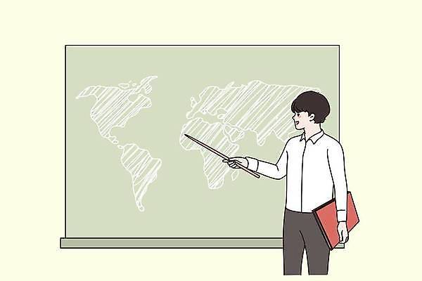 EPS 해외이미지 라이프스타일 교육 남자 남학생 세계지도 일러스트 청소년 한명 들기 상반신 일상 책 노란색 칠판 가리킴 지시봉 지리 십대남자한명만 해외일러스트 1 학생 컬러 지도 모션 사람 손짓 라이프 생활 세계 남자한명만 십대남자만 파일형식 벡터 이미지허브