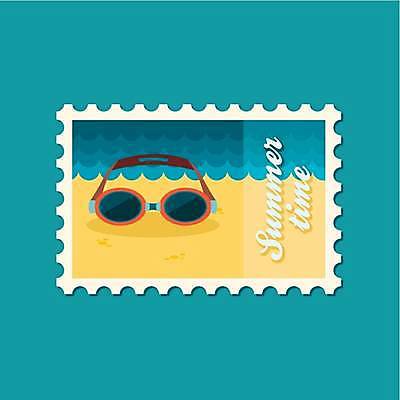 EPS 해외이미지 바다 일러스트 해변 사람없음 파란색 노란색 물안경 우표 해외일러스트 컬러 수영용품 파일형식 벡터 이미지허브