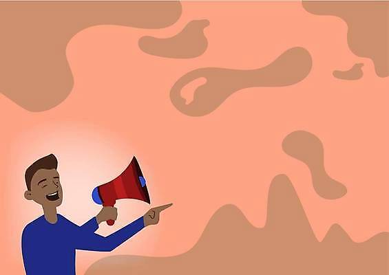 EPS 해외이미지 남자 분홍색 곡선 일러스트 한명 들기 상반신 성인 확성기 외침 가리킴 알림 성인남자한명만 카피스페이스 해외일러스트 1 선 컬러 모션 사람 손짓 소리 공백 남자한명만 성인남자만 파일형식 벡터 이미지허브