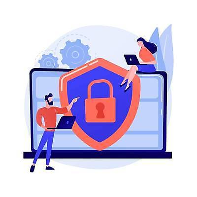 EPS 해외이미지 전신 여자 남자 일러스트 자물쇠 들기 앉기 성인 두명 노트북 디지털 가리킴 타이핑 보호 보안 성인만 디지털라이프 해외일러스트 라이프스타일 컨셉 모션 안전 사람 손짓 전자제품 파일형식 벡터 이미지허브