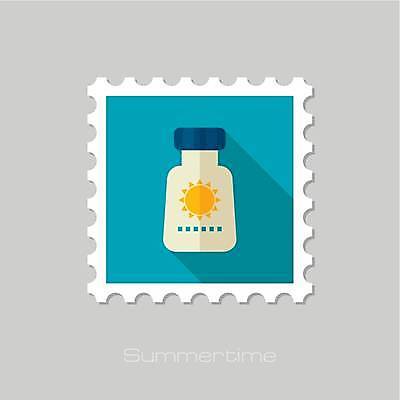 EPS 해외이미지 일러스트 사람없음 파란색 태양 선크림 우표 해외일러스트 자연요소 컬러 화장품 파일형식 벡터 이미지허브