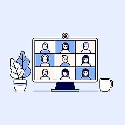 EPS 해외이미지 학생 선 인터넷 일러스트 비즈니스 통신 회의 말하기 사람 파란색 학습 스터디 컴퓨터 사무실 스크린 웹 관찰 작업 가르침 그룹 강의 만화 심플 부름 온라인 동영상 얇은 웨비나 해외일러스트 교육 컬러 모션 전자제품 세미나 파일형식 벡터 언택트 이미지허브