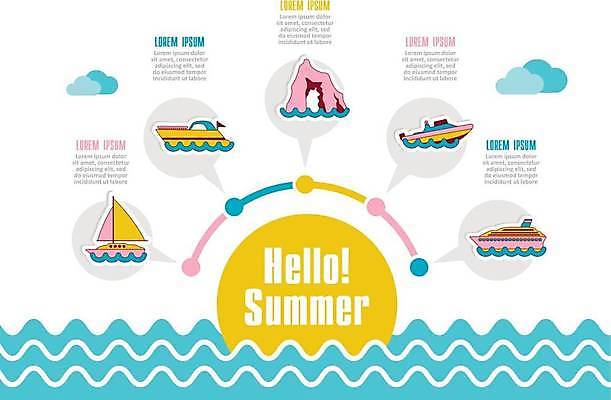 EPS 해외이미지 파도 말풍선 일러스트 비즈니스 사람없음 태양 인포그래픽 정보 보트 크루즈 돗단배 목차 해외일러스트 자연요소 바다 배_교통 파일형식 벡터 이미지허브