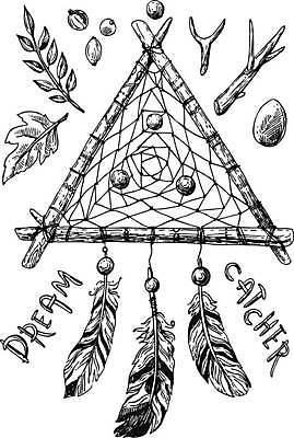 EPS 해외이미지 전통 디자인 문화 일러스트 사람없음 장식 검은색 신비 깃털 마법 드림캐쳐 스타일 해외일러스트 컬러 컨셉 파일형식 벡터 이미지허브