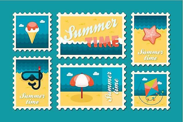 EPS 해외이미지 바다 일러스트 불가사리 해변 사람없음 파란색 세트 노란색 파라솔 연 콘아이스크림 우표 스노클링용품 해외일러스트 스포츠용품 컬러 아이스크림 극피동물 놀이용품 스노클링 파일형식 벡터 이미지허브