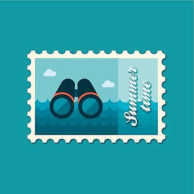 EPS 해외이미지 바다 일러스트 사람없음 파란색 쌍안경 우표 해외일러스트 컬러 망원경 파일형식 벡터 이미지허브