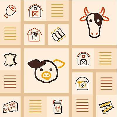EPS 해외이미지 여러마리 일러스트 치즈 육류 돼지고기 세마리 사람없음 세트 농장 소고기 우유 돼지 소 가죽 라인아트 베이컨 외양간 해외일러스트 선 다수 농업 식재료 포유류 유제품 3 파일형식 벡터 이미지허브