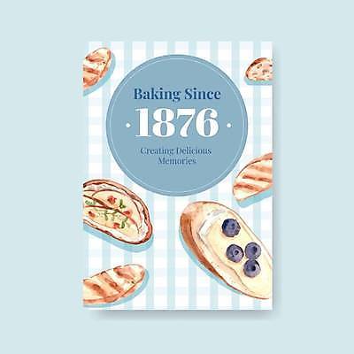 EPS 해외이미지 포스터 하늘색 일러스트 사람없음 애피타이저 바게트 체크무늬 브루스케타 해외일러스트 음식 빵 무늬 파란색 파일형식 벡터 이미지허브