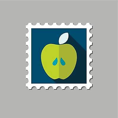 EPS 해외이미지 잎 일러스트 단면 사람없음 연두색 파란색 사과 우표 반쪽사과 해외일러스트 식물 컬러 과일 초록색 파일형식 벡터 이미지허브