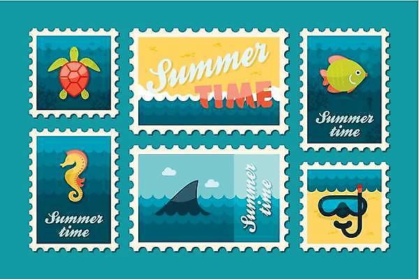 EPS 해외이미지 바다 여러마리 일러스트 어류 해변 사람없음 여름 파란색 세트 노란색 상어 우표 스노클링용품 해마 바다거북 해외일러스트 계절 스포츠용품 컬러 다수 바다동물 수중동물 스노클링 거북이 파일형식 벡터 이미지허브