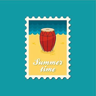 EPS 해외이미지 바다 일러스트 사람없음 파란색 노란색 드럼 우표 해외일러스트 컬러 타악기 파일형식 벡터 이미지허브