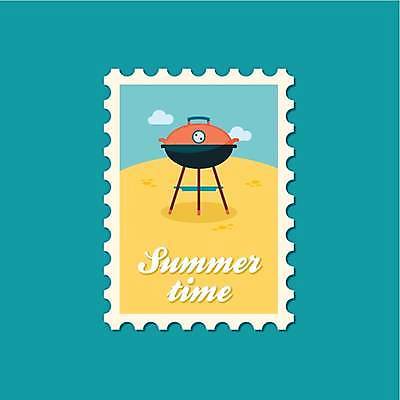 EPS 해외이미지 바다 일러스트 사람없음 파란색 노란색 우표 바베큐그릴 해외일러스트 컬러 그릴 바비큐 파일형식 벡터 이미지허브