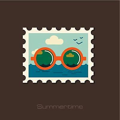 EPS 해외이미지 바다 하늘색 일러스트 갈매기 세마리 사람없음 선글라스 우표 해외일러스트 안경 조류 3 파란색 파일형식 벡터 이미지허브