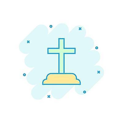 EPS 해외이미지 십자가 일러스트 사람없음 할로윈 무덤 민트색 해외일러스트 컬러 파일형식 벡터 이미지허브