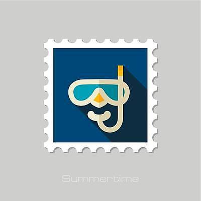 EPS 해외이미지 일러스트 사람없음 파란색 물안경 우표 스노클링용품 해외일러스트 스포츠용품 컬러 스노클링 수영용품 파일형식 벡터 이미지허브