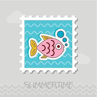 EPS 해외이미지 한마리 분홍색 하늘색 일러스트 어류 사람없음 여름 물방울 우표 해외일러스트 1 계절 컬러 파란색 수중동물 파일형식 벡터 이미지허브