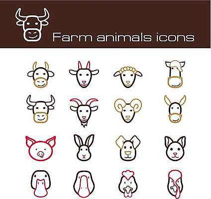 EPS 해외이미지 여러마리 일러스트 염소 오리 사람없음 세트 농장 고양이 토끼 닭 양 말_동물 돼지 소 강아지 라인아트 황소 거위 당나귀 칠면조 해외일러스트 선 다수 농업 포유류 조류 반려동물 개 파일형식 벡터 이미지허브