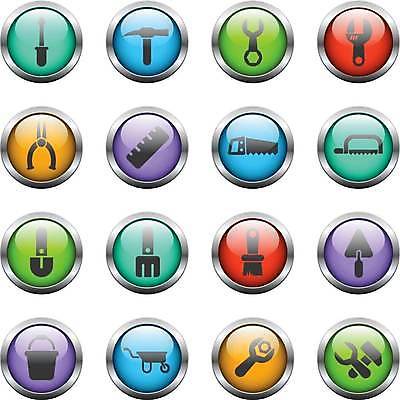 EPS 해외이미지 일러스트 유리 자 수레 견과류 도구 스패너 붓 원형 드라이버 수리 선택 망치 모종삽 삽 양동이 심볼 해외일러스트 도형 컨셉 재질 문구용품 카트 공구 파일형식 벡터 이미지허브