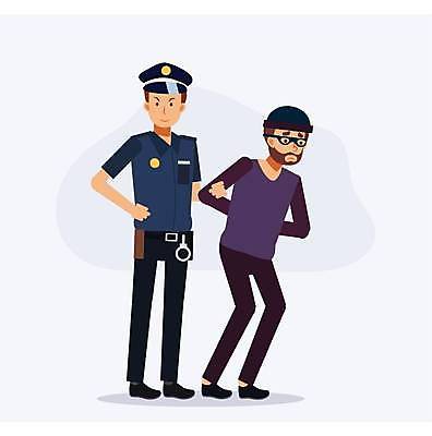 EPS 해외이미지 전신 남자 허리손 컨셉 일러스트 웃음 안전 성인 두명 잡기 찡그림 경찰 범죄인 도둑 체포 성인남자만 해외일러스트 직업 포즈 모션 표정 사람 범죄 남자만 성인만 파일형식 벡터 이미지허브