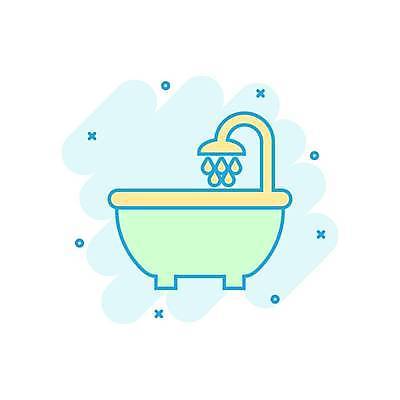 EPS 해외이미지 일러스트 욕조 사람없음 물방울 샤워기 민트색 해외일러스트 컬러 파일형식 벡터 이미지허브