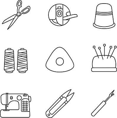 EPS 해외이미지 디자인 선 컨셉 일러스트 손가락 픽토그램 웹 기계 바늘 플랫 실 바느질 천 심볼 사인 그림 분필 윤곽 팩 실타래 보호자 재단 고립 골무 직진 커터 항목 해외일러스트 손 인터넷 화장품 도구 직물 초크 파일형식 벡터 이미지허브