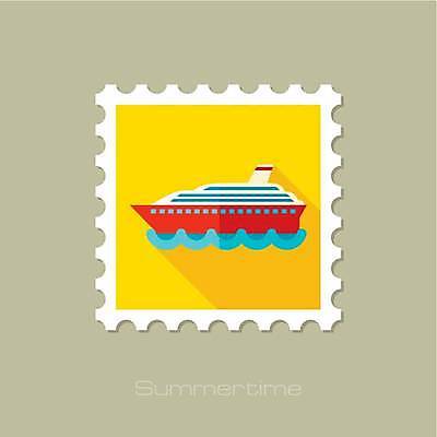 EPS 해외이미지 물결 일러스트 사람없음 빨간색 노란색 유람선 크루즈 우표 해외일러스트 컬러 배_교통 파일형식 벡터 이미지허브