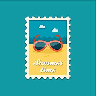 EPS 해외이미지 바다 일러스트 사람없음 여름 파란색 선글라스 노란색 우표 해외일러스트 계절 안경 컬러 파일형식 벡터 이미지허브