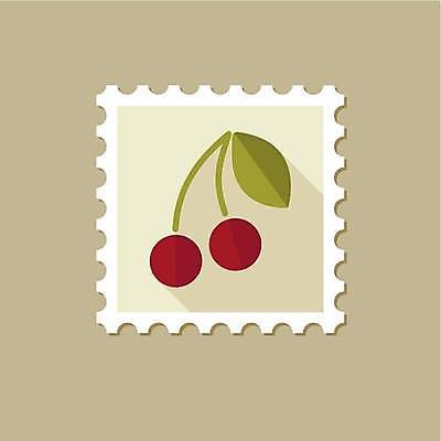 EPS 해외이미지 잎 일러스트 사람없음 빨간색 연두색 체리 우표 베이지색 해외일러스트 식물 컬러 과일 초록색 파일형식 벡터 이미지허브