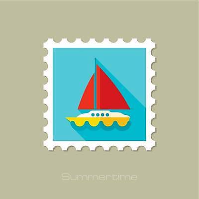 EPS 해외이미지 하늘색 요트 일러스트 사람없음 빨간색 우표 해외일러스트 컬러 배_교통 파란색 파일형식 벡터 이미지허브