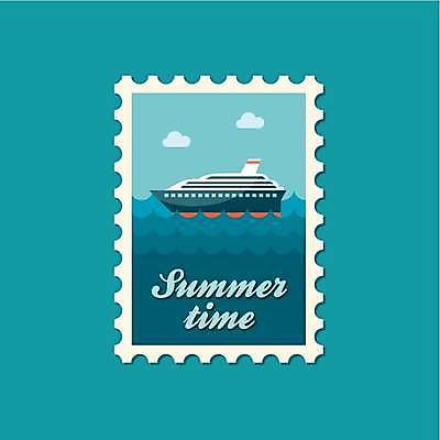 EPS 해외이미지 바다 일러스트 사람없음 파란색 유람선 크루즈 우표 해외일러스트 컬러 배_교통 파일형식 벡터 이미지허브