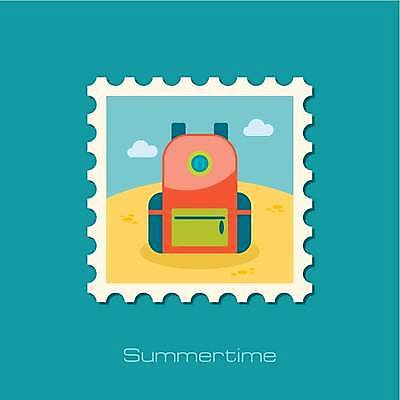 EPS 해외이미지 하늘색 일러스트 배낭 사람없음 여름 노란색 우표 코랄 해외일러스트 계절 컬러 가방 파란색 파일형식 벡터 이미지허브