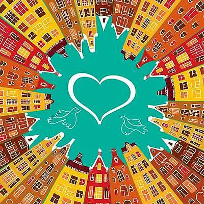 EPS 해외이미지 구름 일러스트 건축양식 창문 조류 하늘 지붕 동화 거리 주택 파노라마 빨간색 파란색 갈색 비둘기 해외일러스트 자연요소 동물 건축 컬러 촬영기법 건물 파일형식 벡터 이미지허브