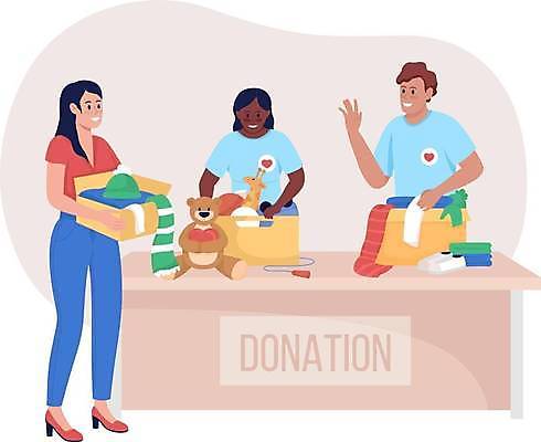 EPS 해외이미지 전신 옷 여자 남자 흑인 일러스트 텍스트 들기 상반신 성인 세명 상자 장난감 손들기 센터 주기 기부금 헬프 성인만 자선단체 해외일러스트 서양인 모션 사람 도움 그룹 기부 자선 파일형식 벡터 이미지허브