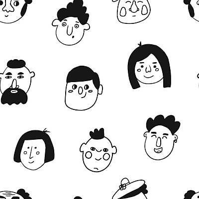 EPS 해외이미지 캐릭터 디자인 여자 남자 행복 안경 얼굴 백그라운드 패턴 일러스트 가족 수염 미술 사람 소년 세트 머리 유행 검은색 흰색 그룹 낙서 군중 만화 스케치 수집 그림 손그림 커뮤니티 고립 소셜 아바타 스타일 해외일러스트 일러캐릭터 잡화 감정 어린이 컬러 무늬 관계 문화예술 신체부위 파일형식 벡터 이미지허브