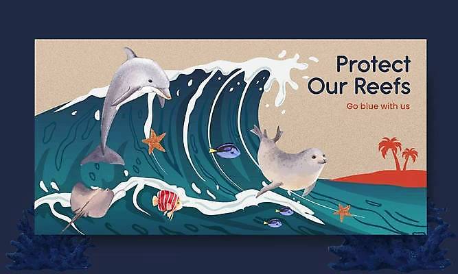 EPS 해외이미지 디자인 파도 백그라운드 일러스트 불가사리 어류 사람없음 서핑 돌고래 청록색 하프물범 해외일러스트 바다 컬러 포유류 극피동물 수중동물 수상스포츠 파일형식 벡터 이미지허브