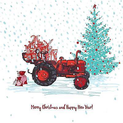 EPS 해외이미지 크리스마스 겨울 일러스트 사람없음 장식 빨간색 선물상자 크리스마스트리 눈 분위기 트랙터 해외일러스트 자연요소 계절 기념일 컬러 컨셉 날씨 선물 상자 농기계 특수차량 파일형식 벡터이미지허브 